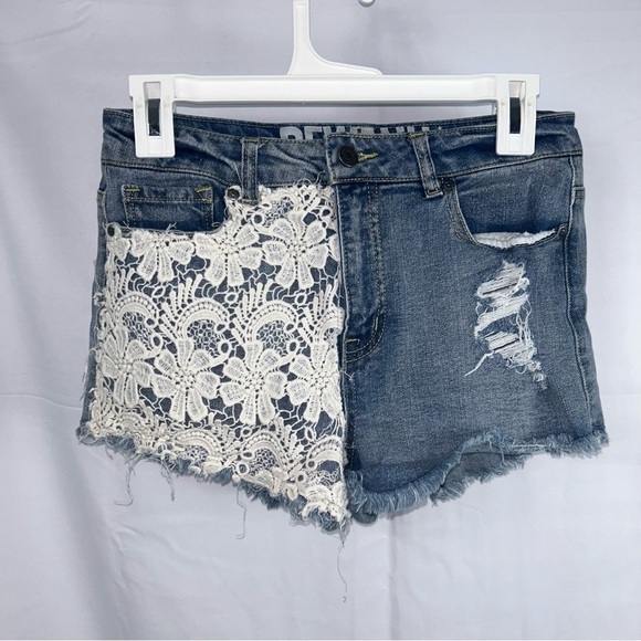 American Apparel Rewash Shorts Denim Jean Lace Short Shorts High Waisted Bottoms - Picture 8 of 12